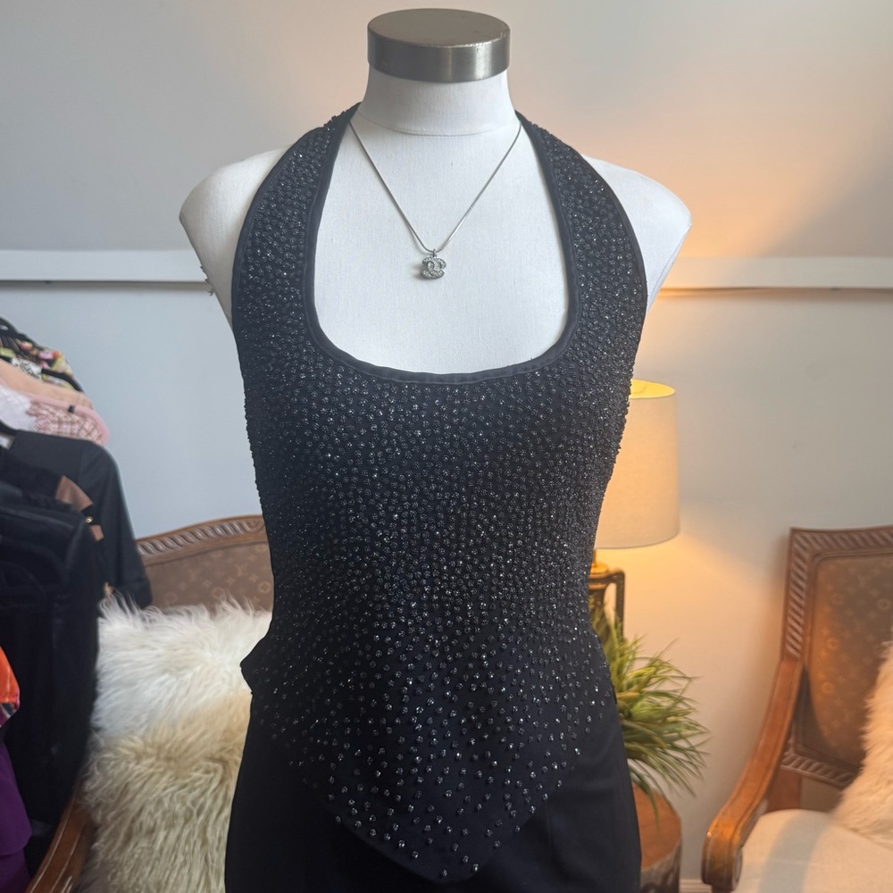 Vintage 90s Lillie Rubin Black Sparkly Embellished Halter Top Whimsigoth Rave